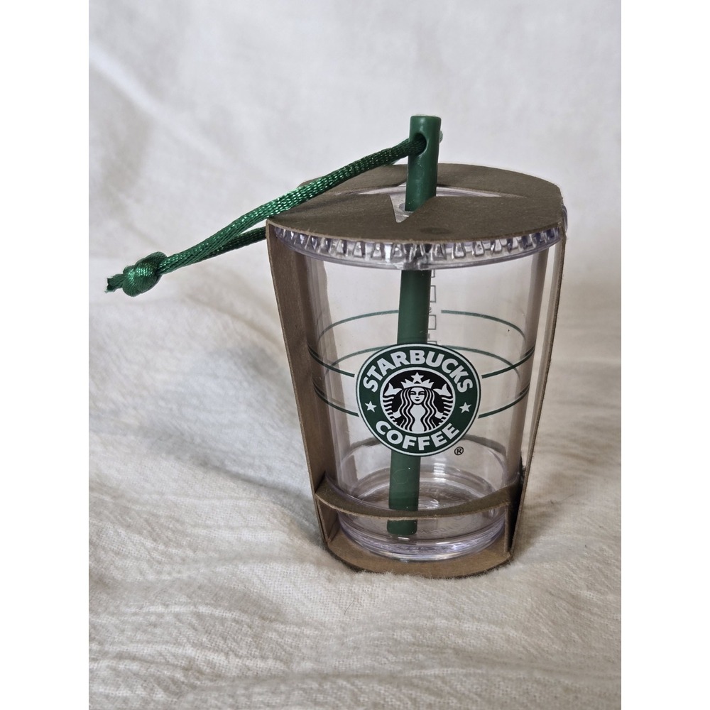 Starbucks Christmas Ornament  2010 Cold Cup & Straw Siren Logo Clear Plastic NOS